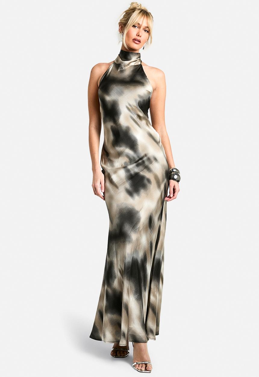 boohoo - Blur stripe halterneck maxi dress - multi