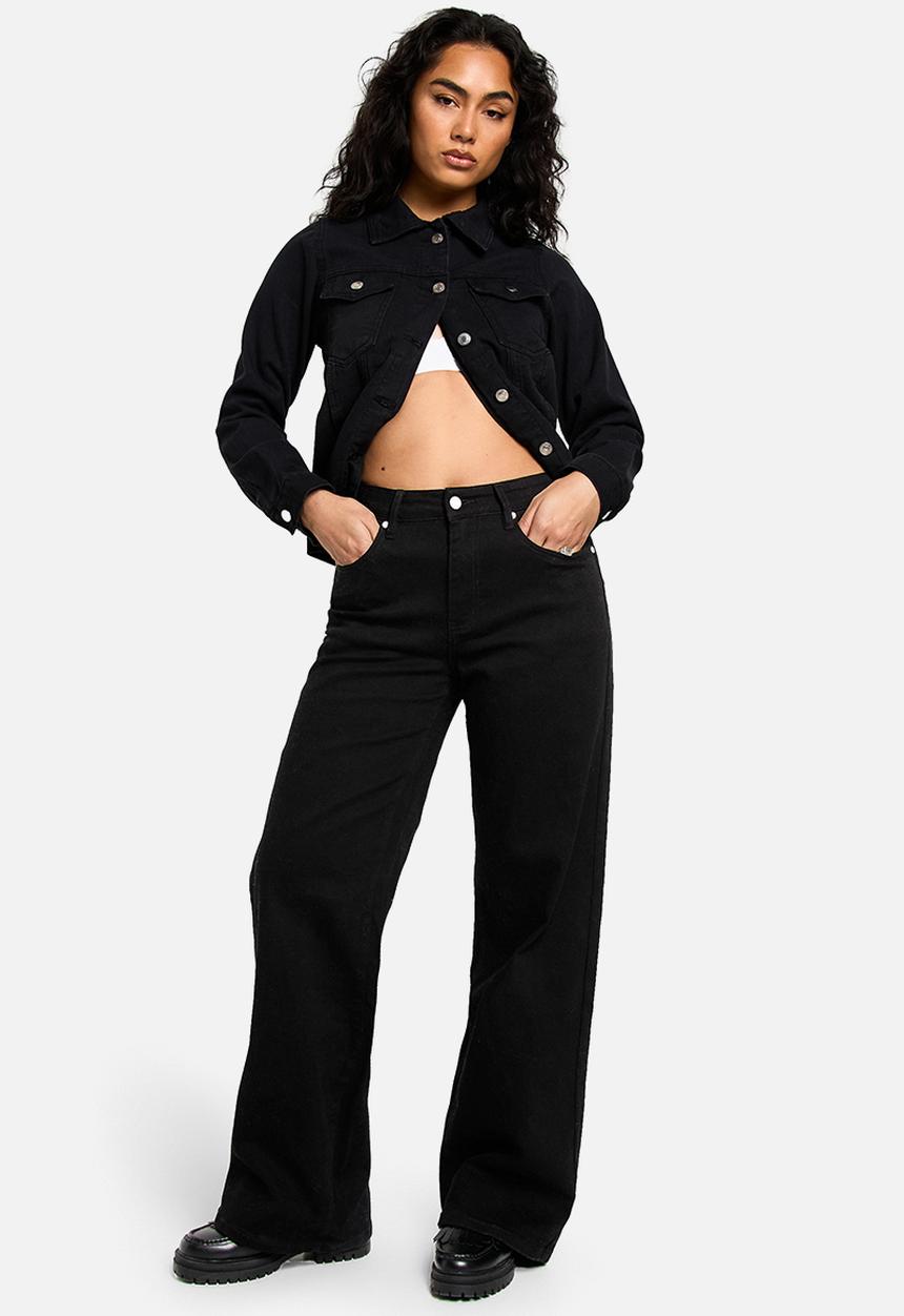 boohoo - The mid waist wide leg jean - black