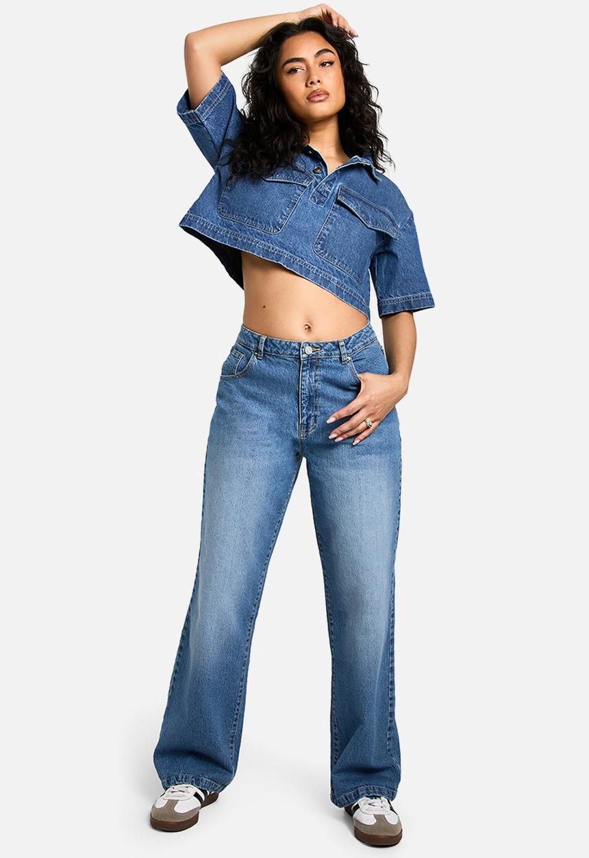 boohoo - The mid waist wide leg jean - vintage wash