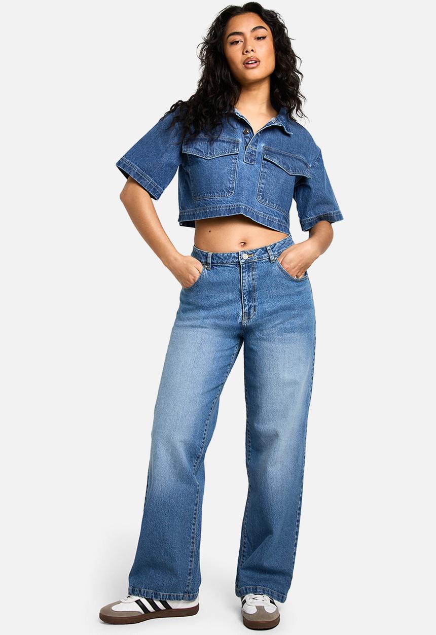 boohoo - The mid waist wide leg jean - vintage wash