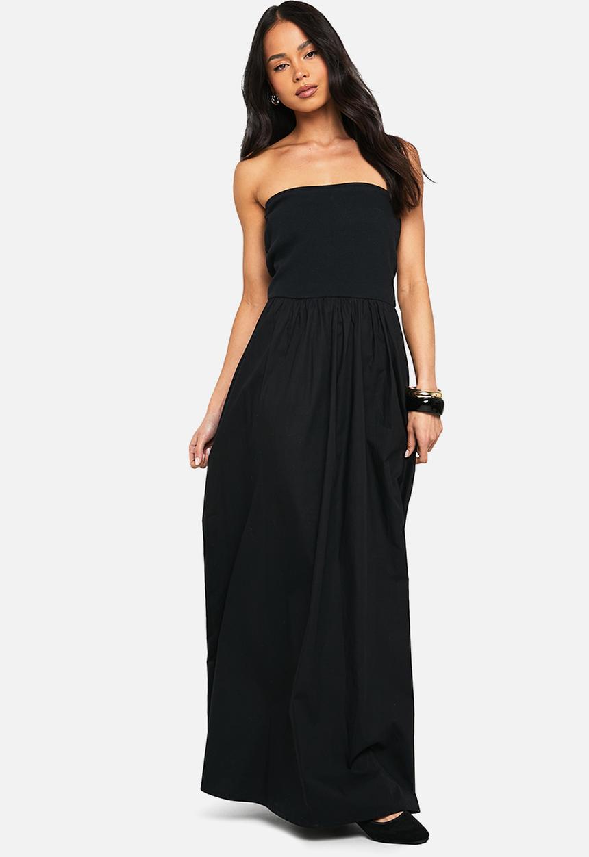boohoo - Jersey cotton mix bandeau midaxi dress - black