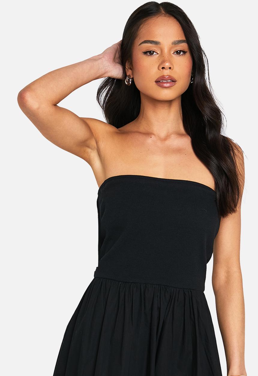 boohoo - Jersey cotton mix bandeau midaxi dress - black