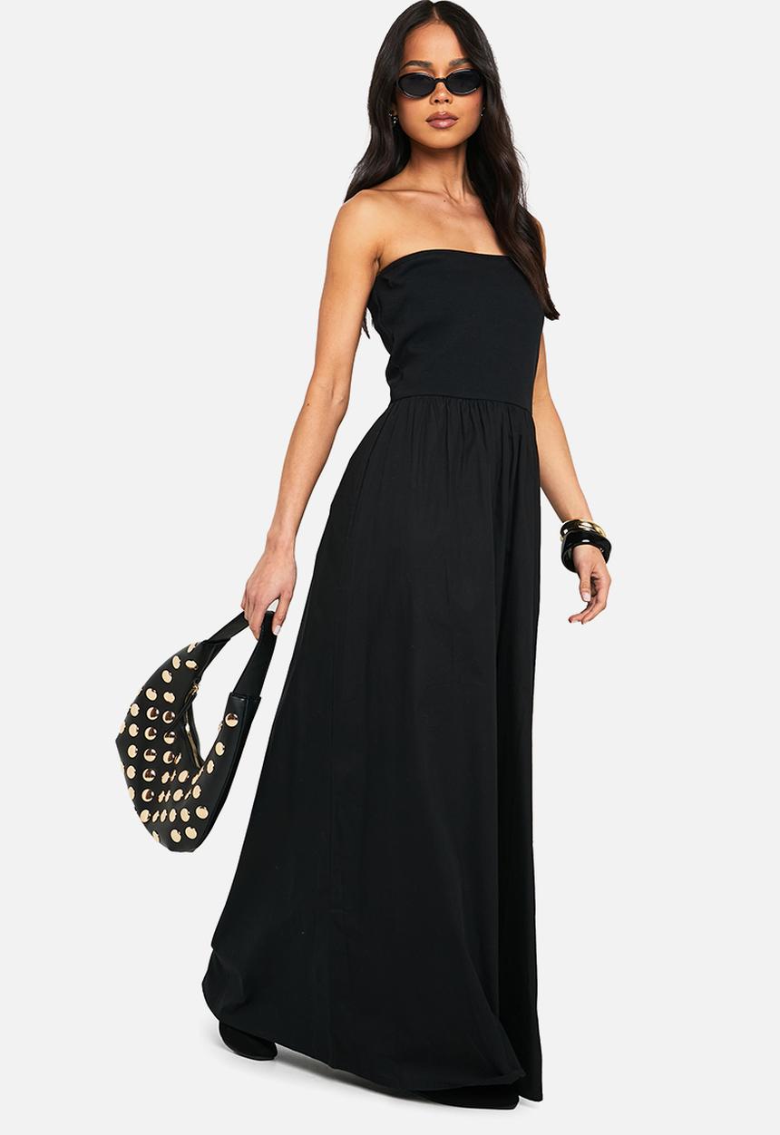 boohoo - Jersey cotton mix bandeau midaxi dress - black