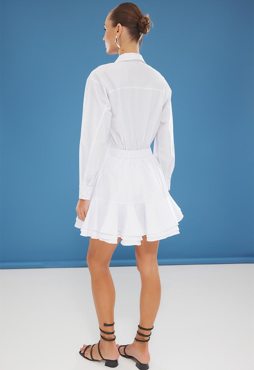 Trendyol - White Mini Woven Dress with Flounce Detail