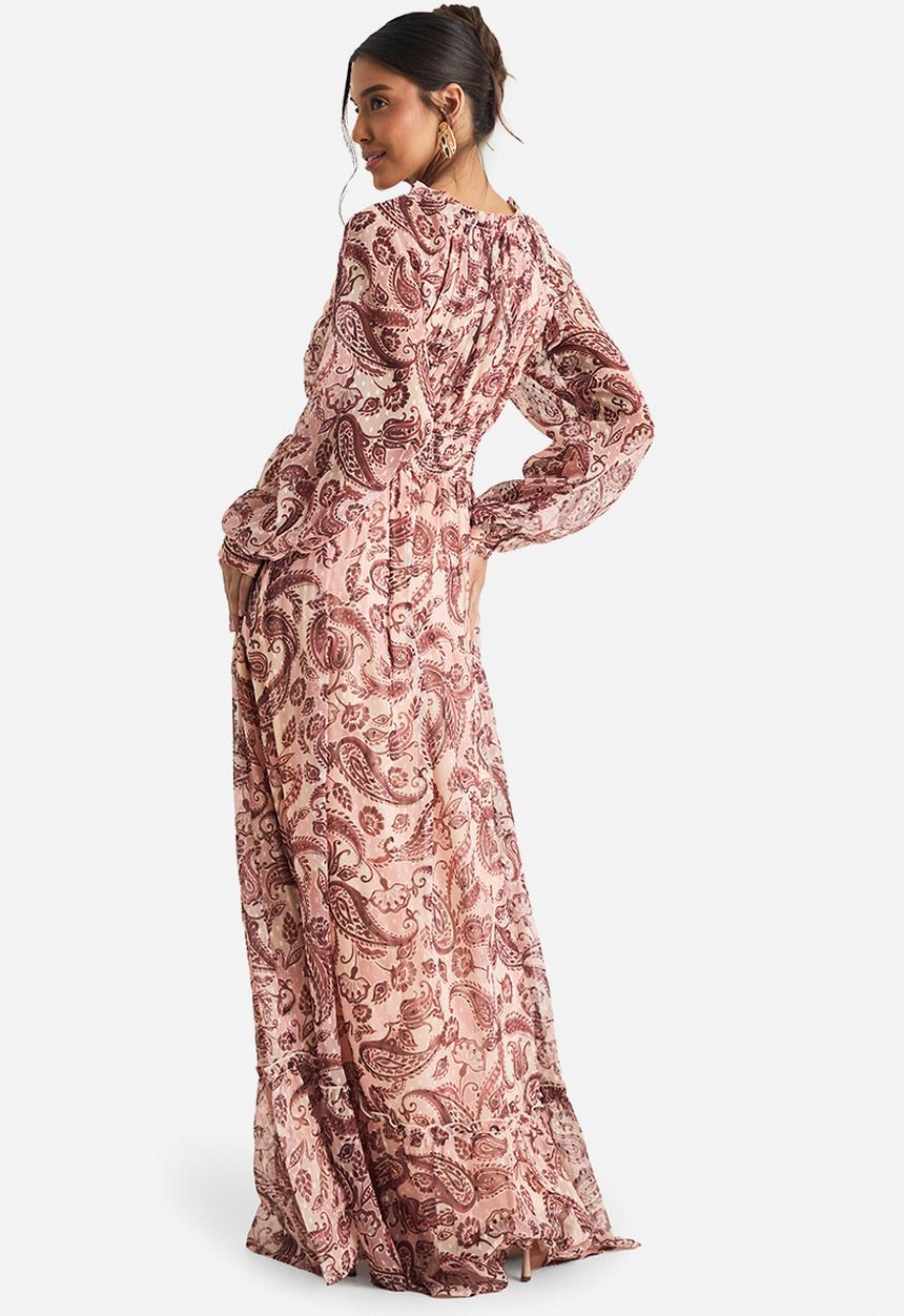 boohoo - Paisley print long sleeve maxi dress - chocolate