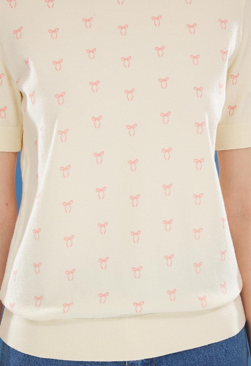 Trendyol - Ribbon Printed Premium Yarn  Knitwear Top - Ecru 