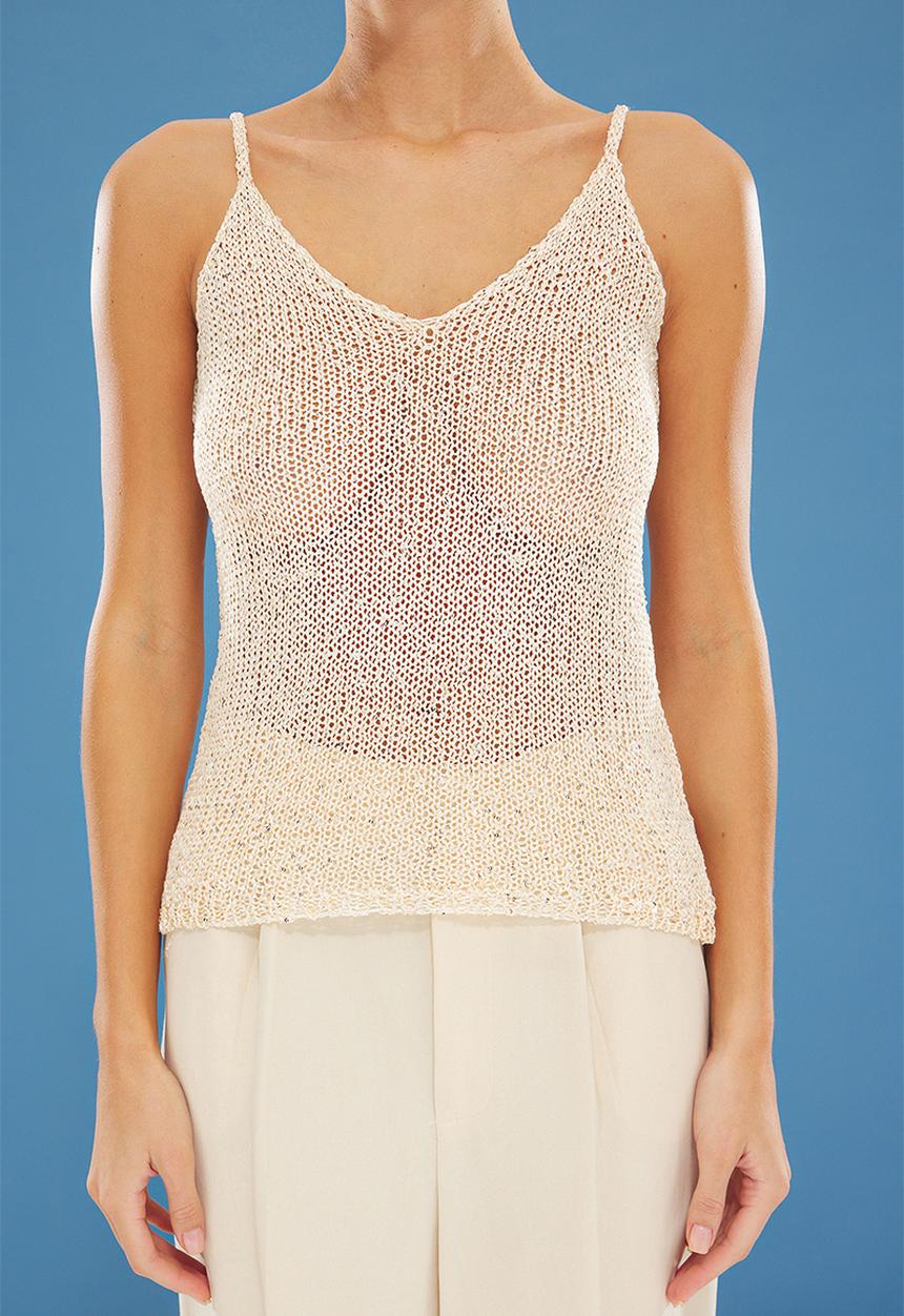 Trendyol - Edition Crop Sequined Metallic Thread Blouse - Gold
