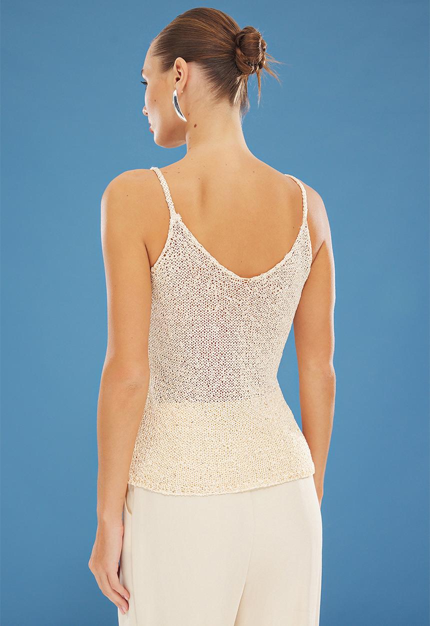 Trendyol - Edition Crop Sequined Metallic Thread Blouse - Gold