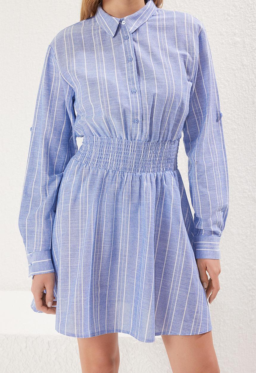 Trendyol - Striped Mini Woven Dress with Open Waist Skirt - Blue