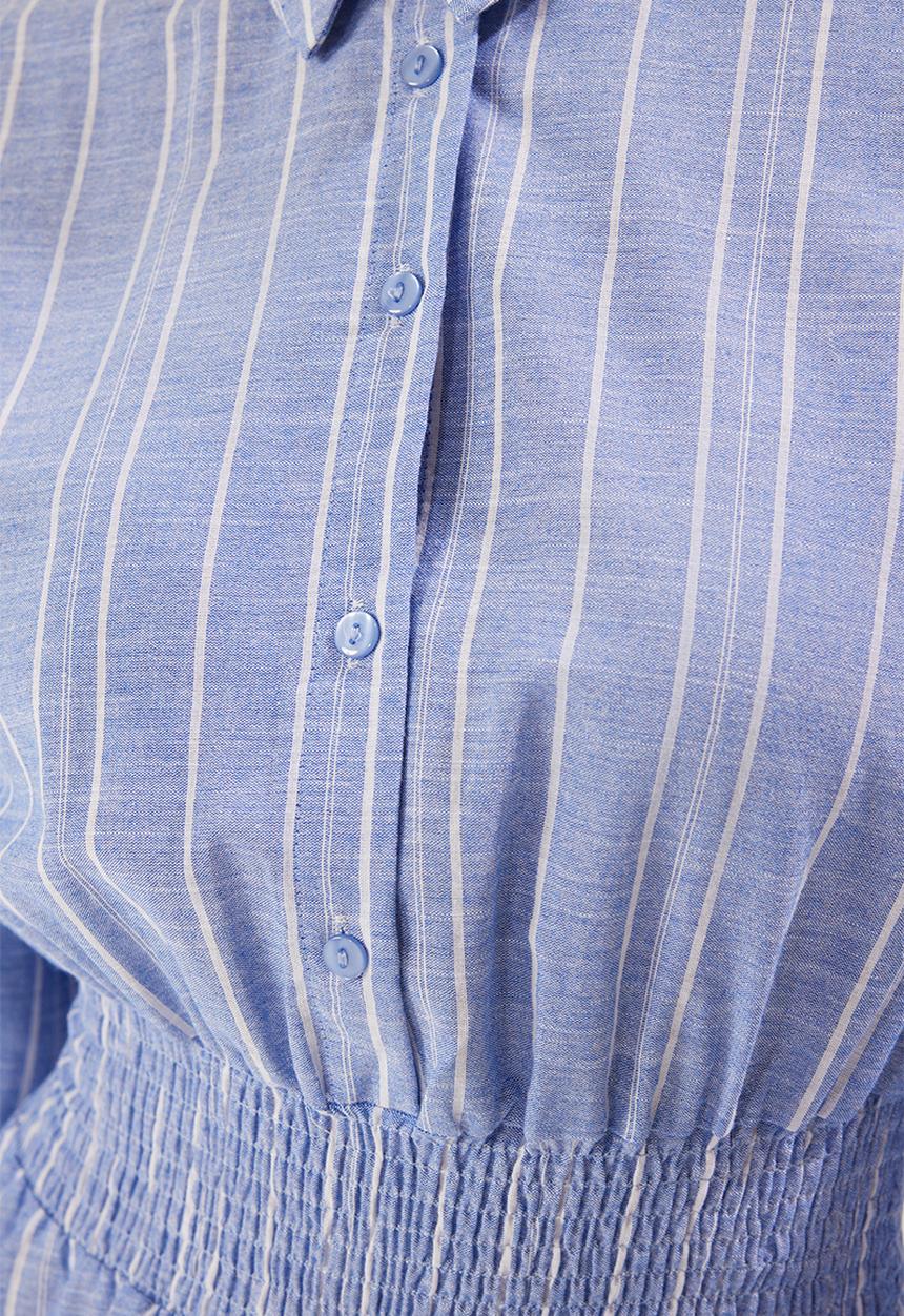 Trendyol - Striped Mini Woven Dress with Open Waist Skirt - Blue