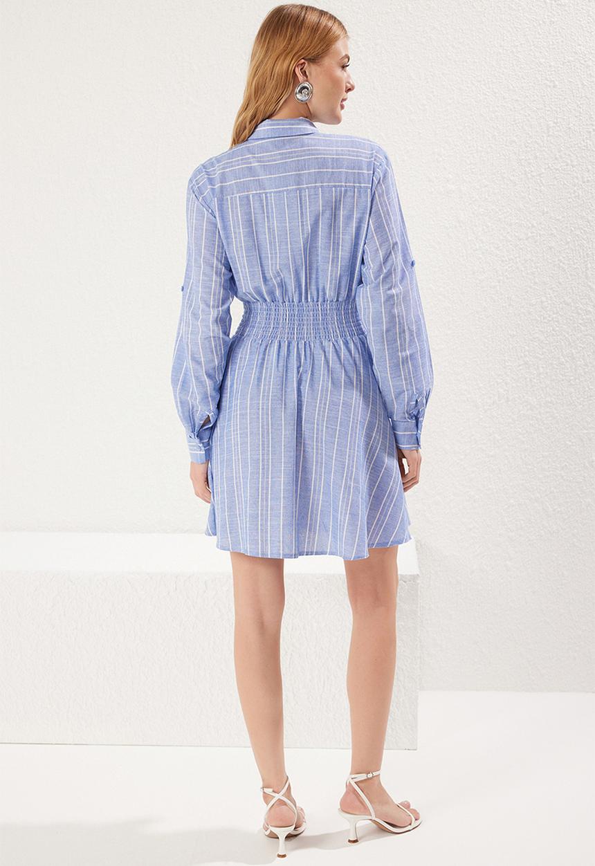 Trendyol - Striped Mini Woven Dress with Open Waist Skirt - Blue