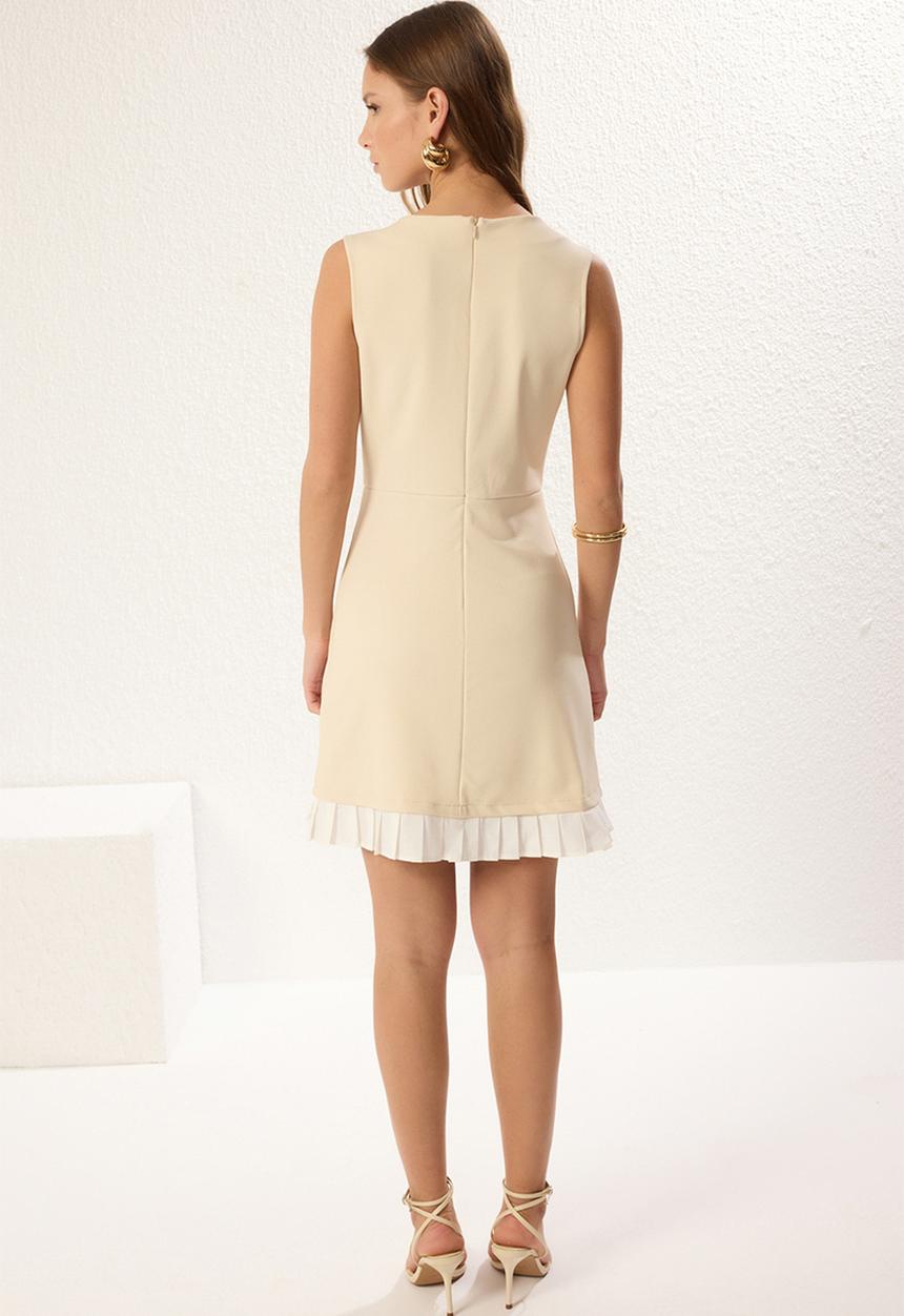 Trendyol - Ruffle Hem Sleeveless Crew Neck Skater Knitted Dress - Light yellow