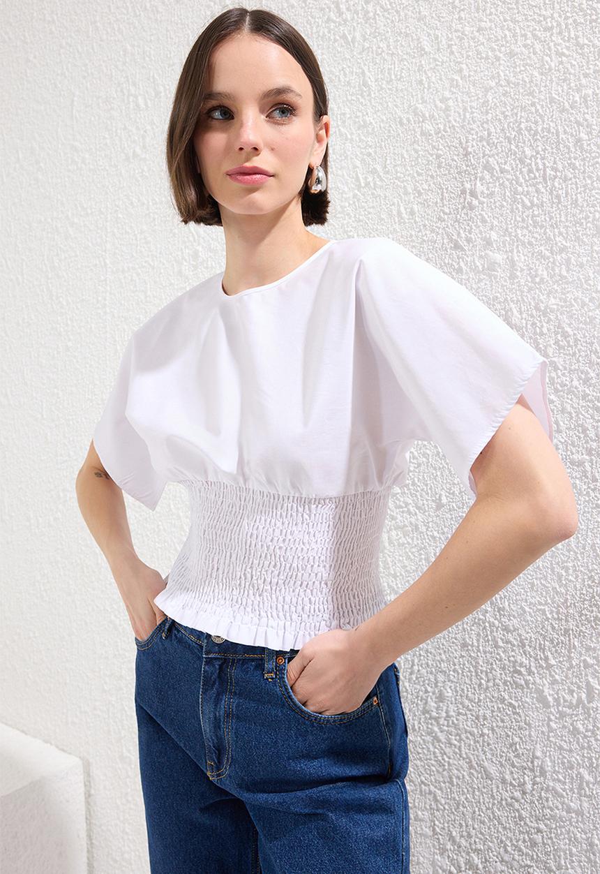 Trendyol - Gipel Fitted Short Sleeve Premium Woven Blouse - White
