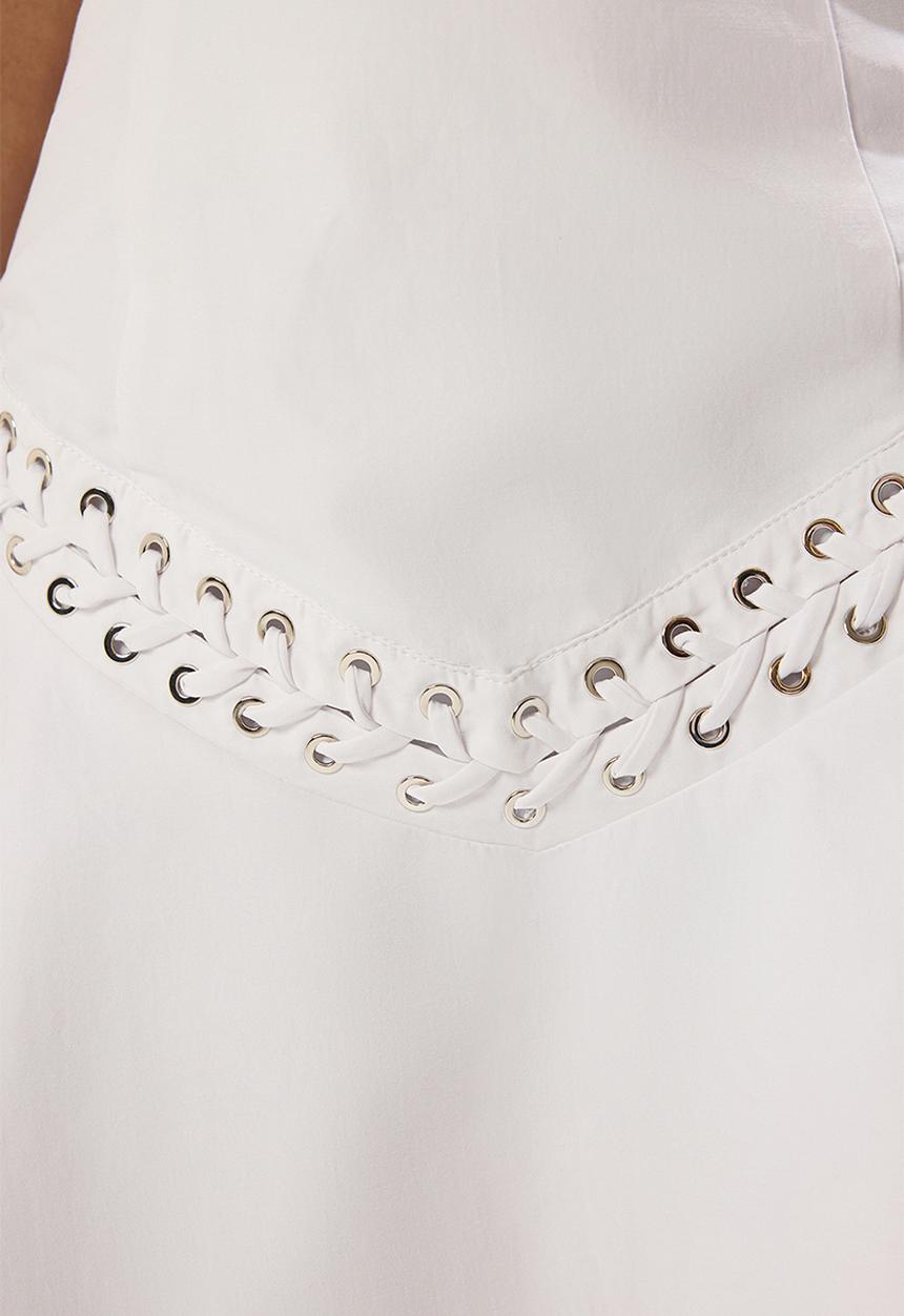 Trendyol - Lace-Up Detail Ruffle Dress - White 
