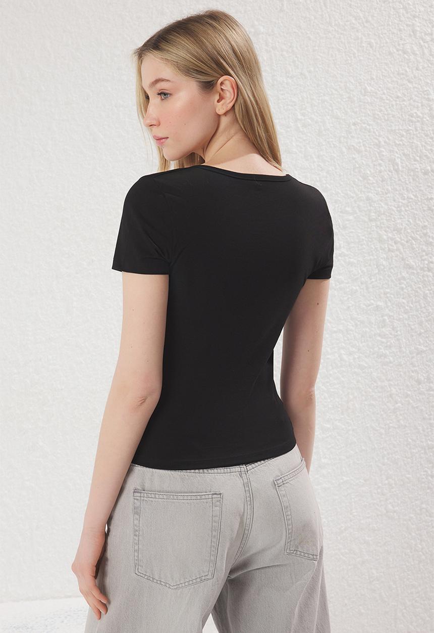 Trendyol - Block Sweetheart Neck Fitted Top - Black