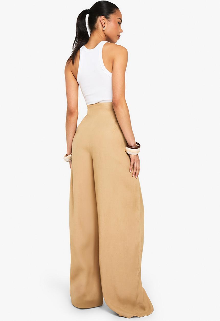 boohoo - Linen look wide leg relaxed fit trousers - stone
