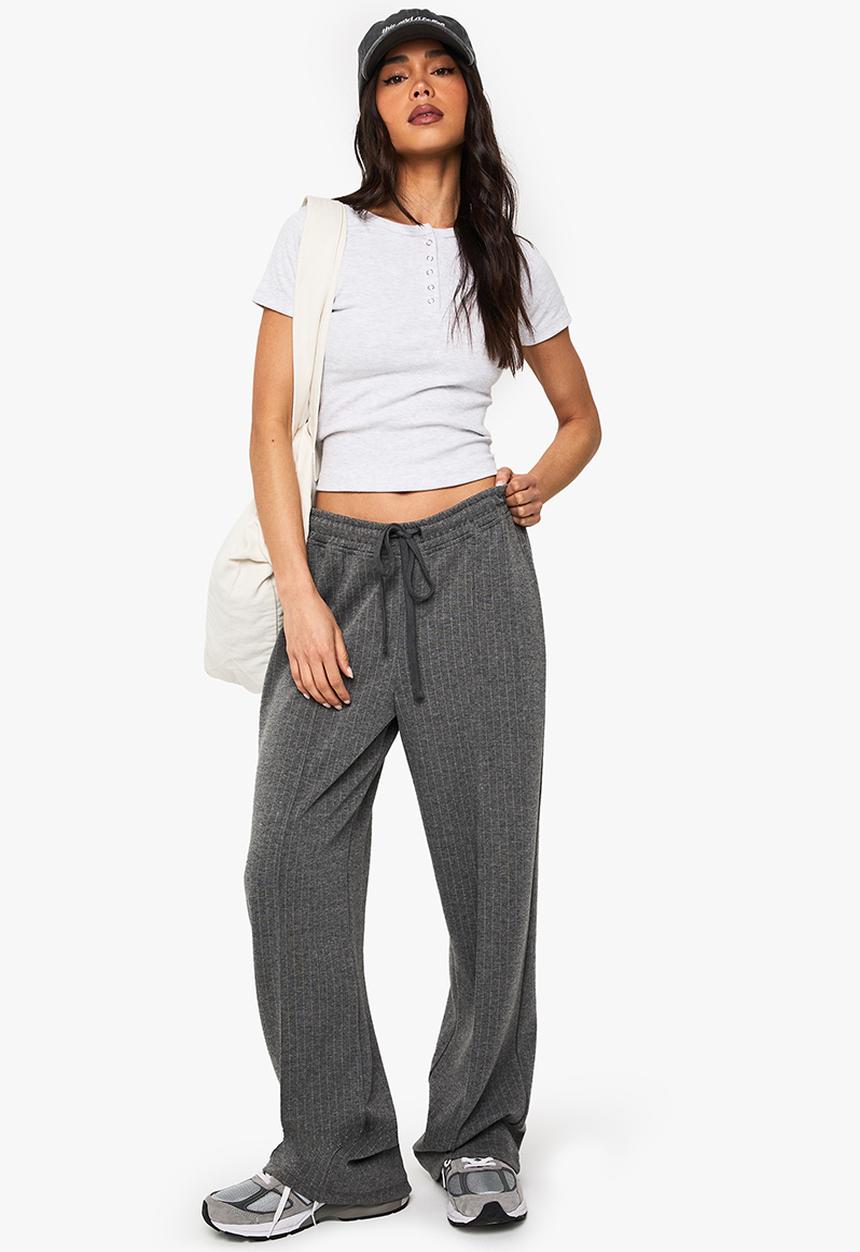 boohoo - Rib popper neckline crew neck top - ash grey