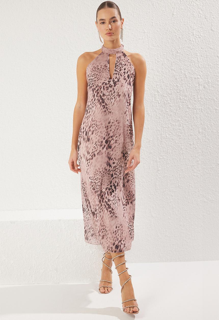 Trendyol - Floral Lined Chiffon Woven Midi Elegant Evening Prom Dress