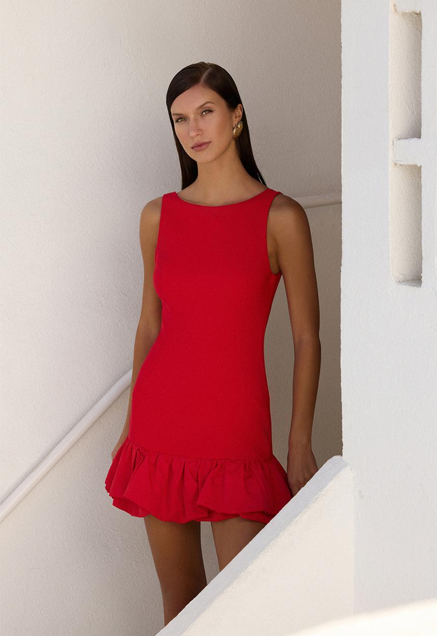 Trendyol - Balloon Lined Woven Short Dress - Red