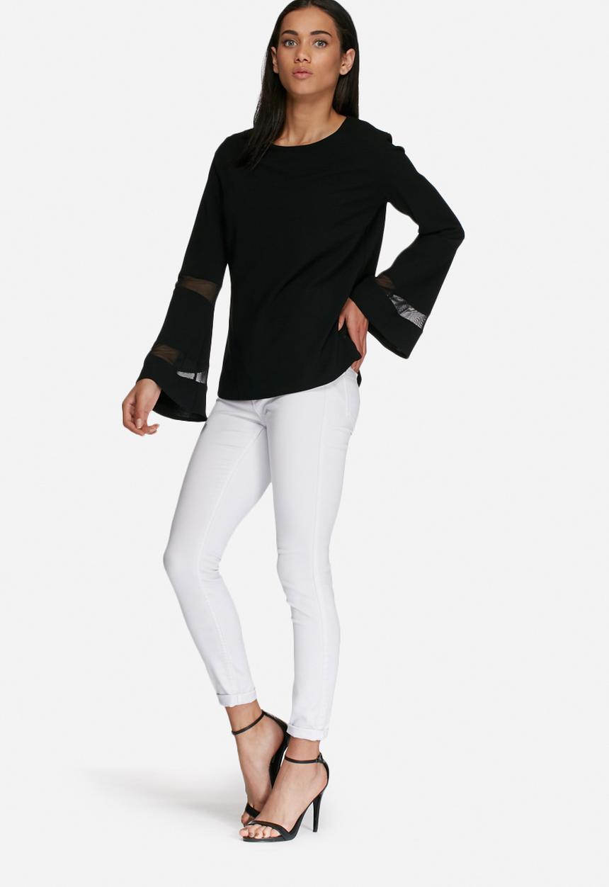 dailyfriday - Fluted sleeve sheer inset top