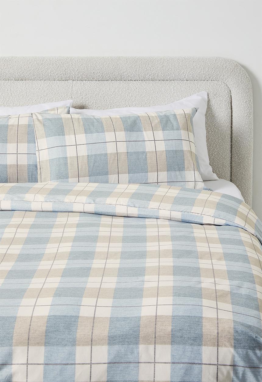 Sixth Floor - Classic Check Cotton Blend Duvet Set Natural & Blue