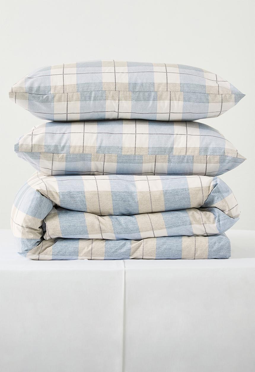 Sixth Floor - Classic Check Cotton Blend Duvet Set Natural & Blue