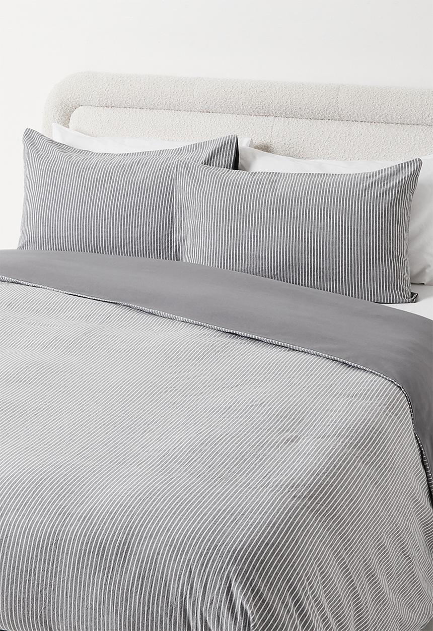 Sixth Floor - Cotton Yarn Dye Stripe  Duvet Set Grey & White