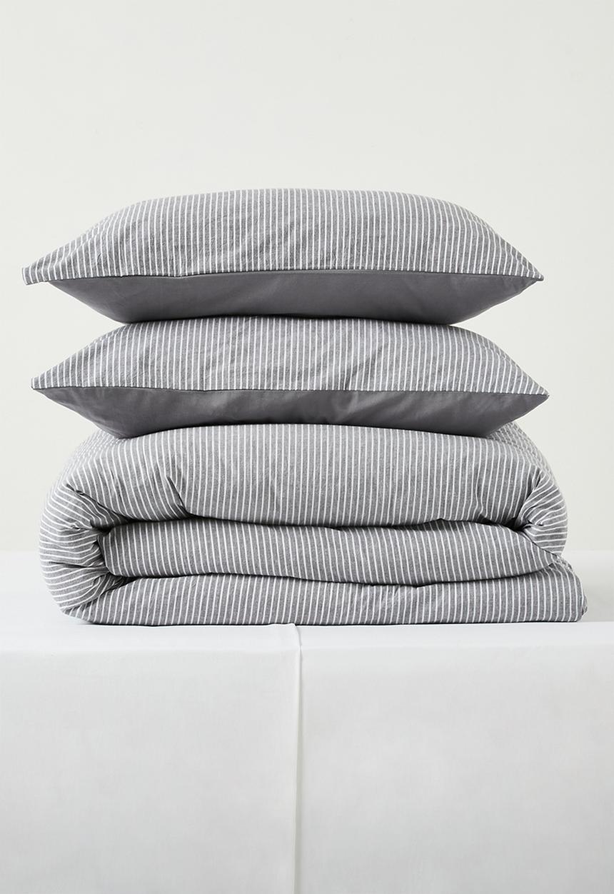 Sixth Floor - Cotton Yarn Dye Stripe  Duvet Set Grey & White