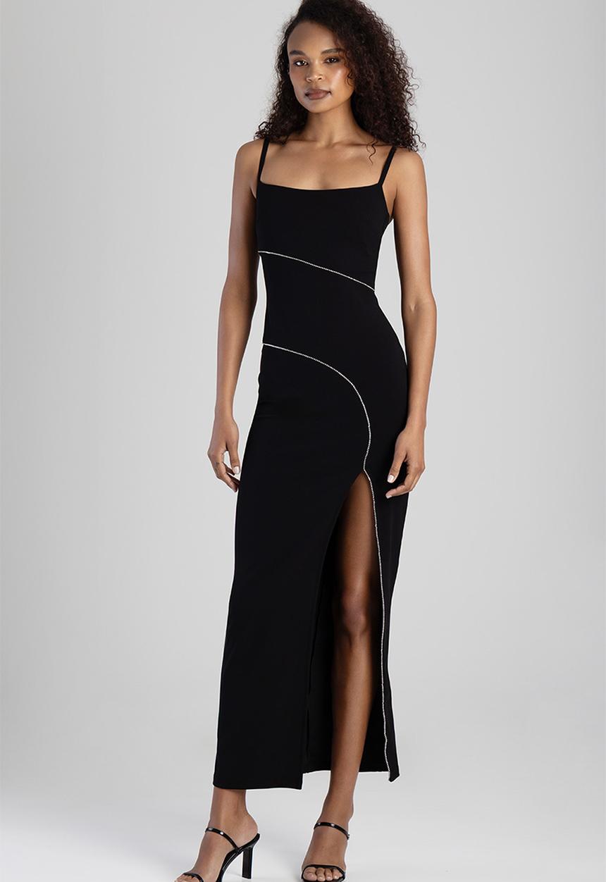 SISSY BOY - Strappy Maxi Dress With Slit And Bling Trim - Black