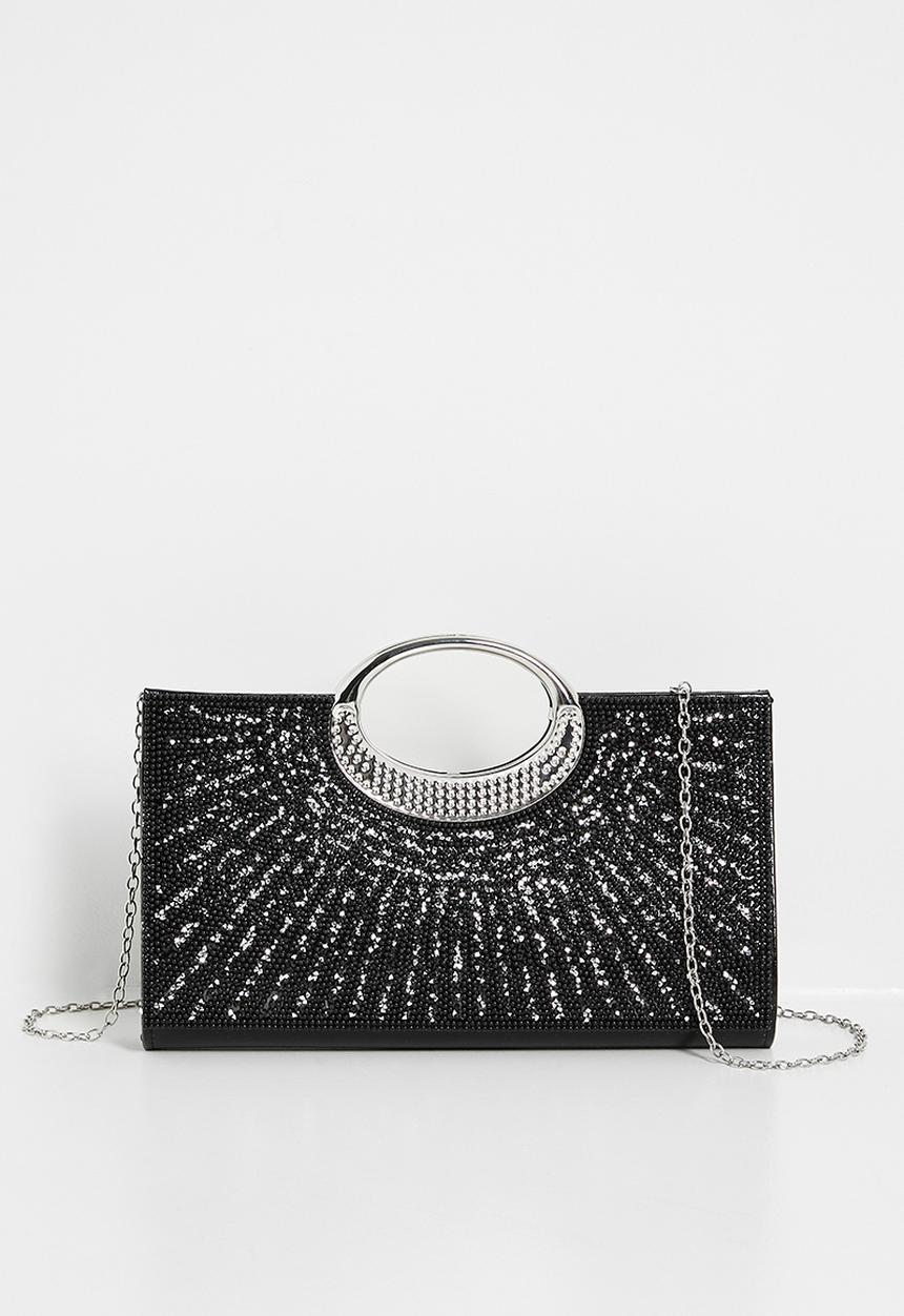 Tessa Design - Bridgette evening clutch bag with cross body chain-black