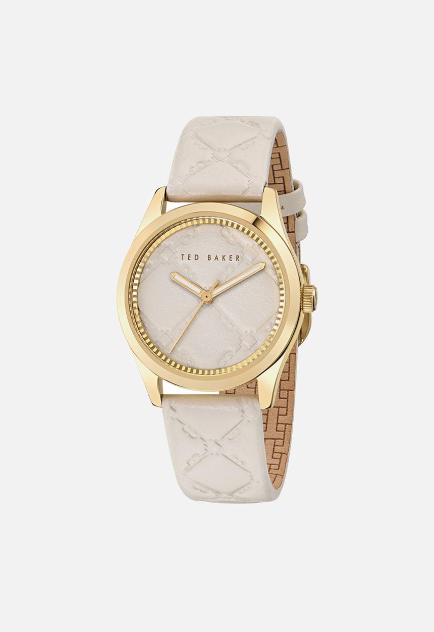 Ted Baker - Yg rsst dial leather strap watch - cream