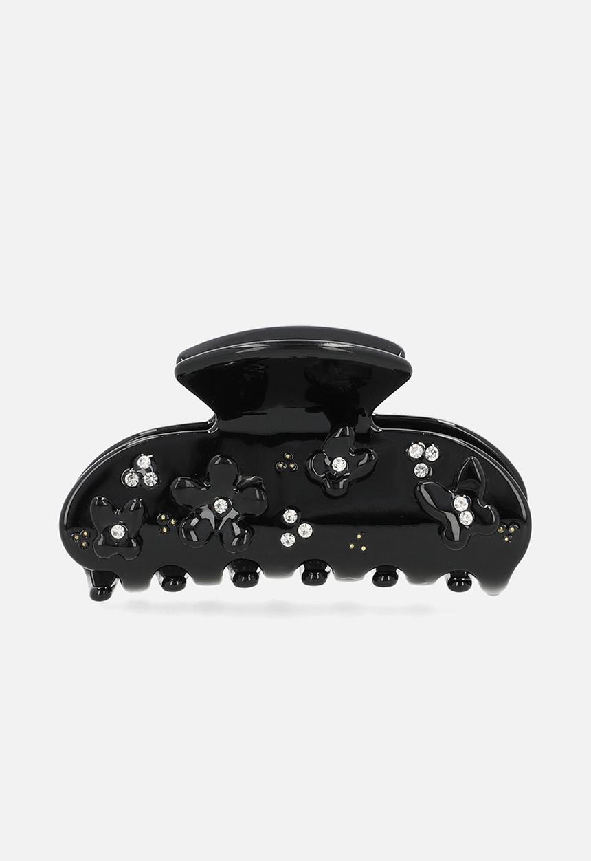 Tessa Design - Poppy hair claw clip with flower embelishment-black