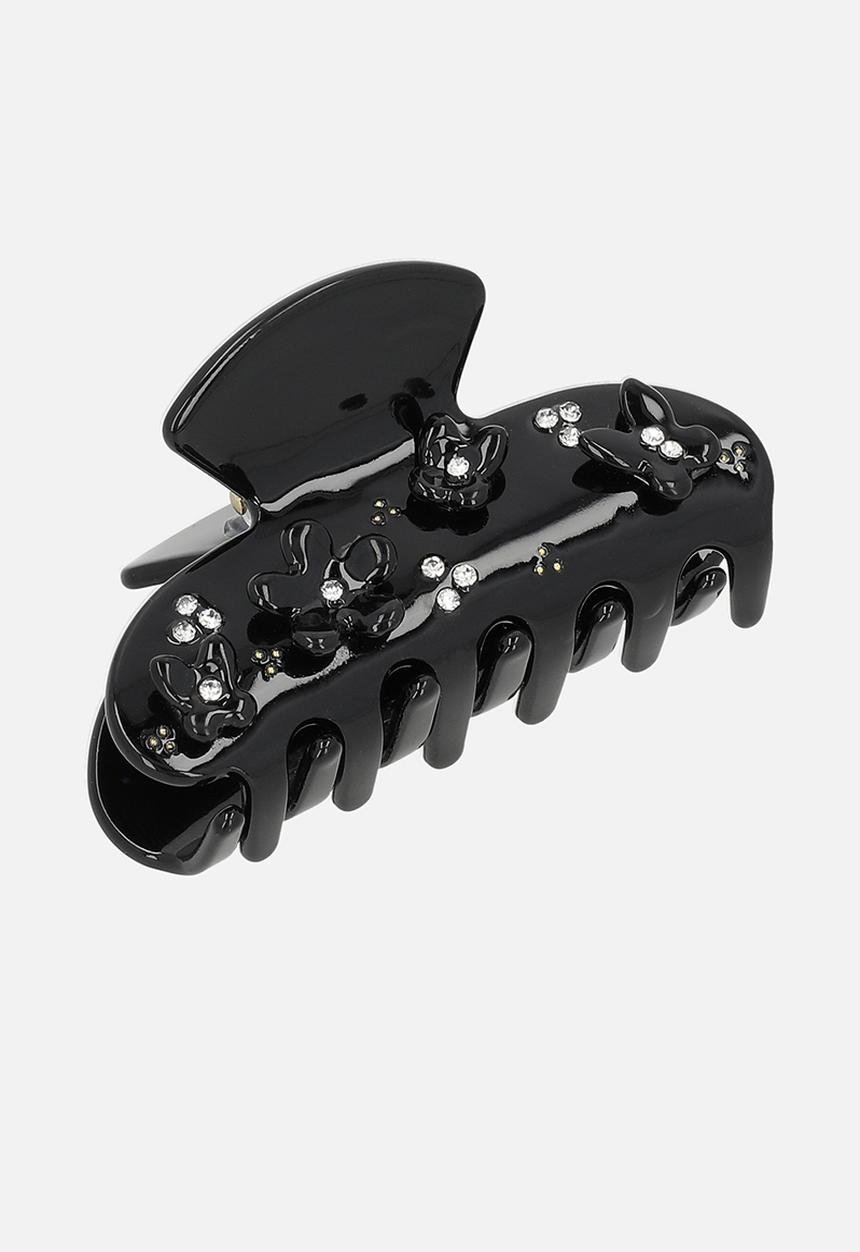 Tessa Design - Poppy hair claw clip with flower embelishment-black