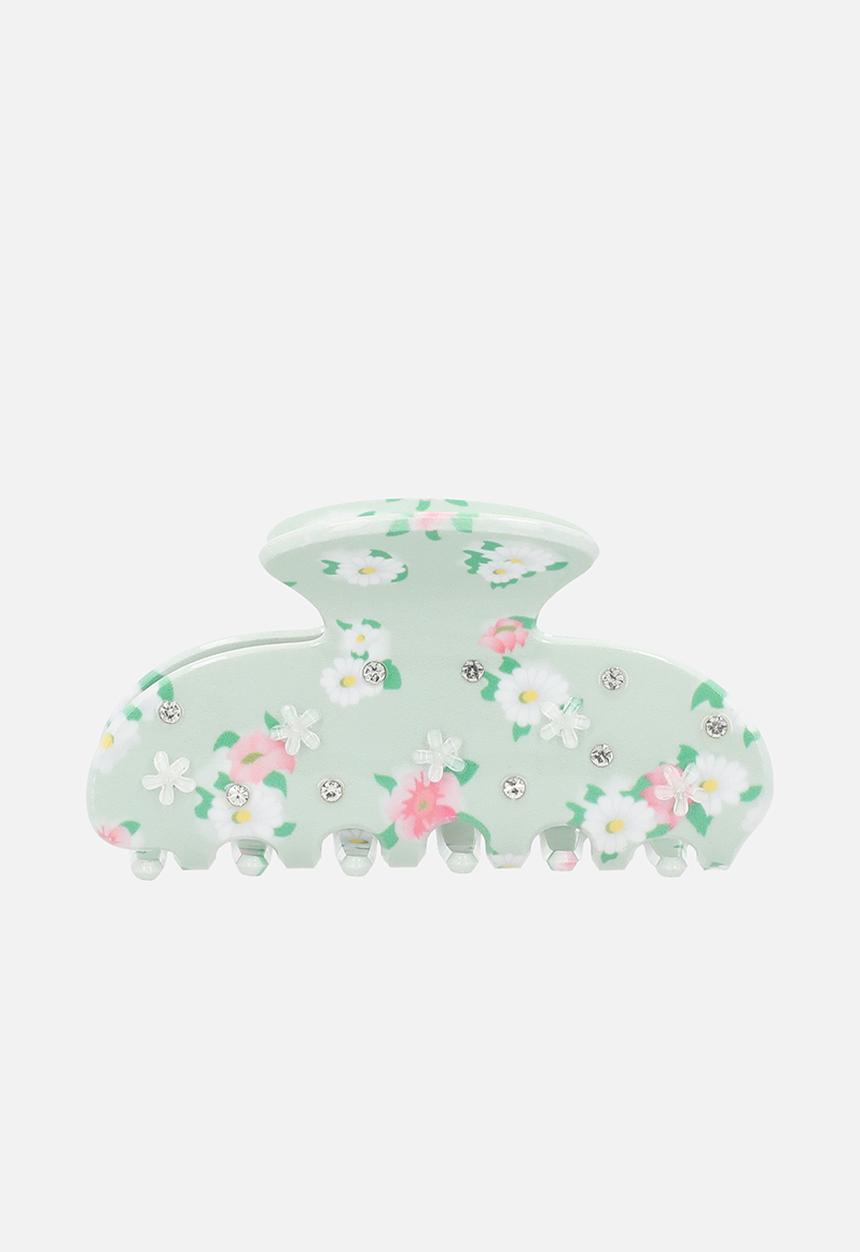 Tessa Design - Ivy hair claw grip with flower embellishment-green