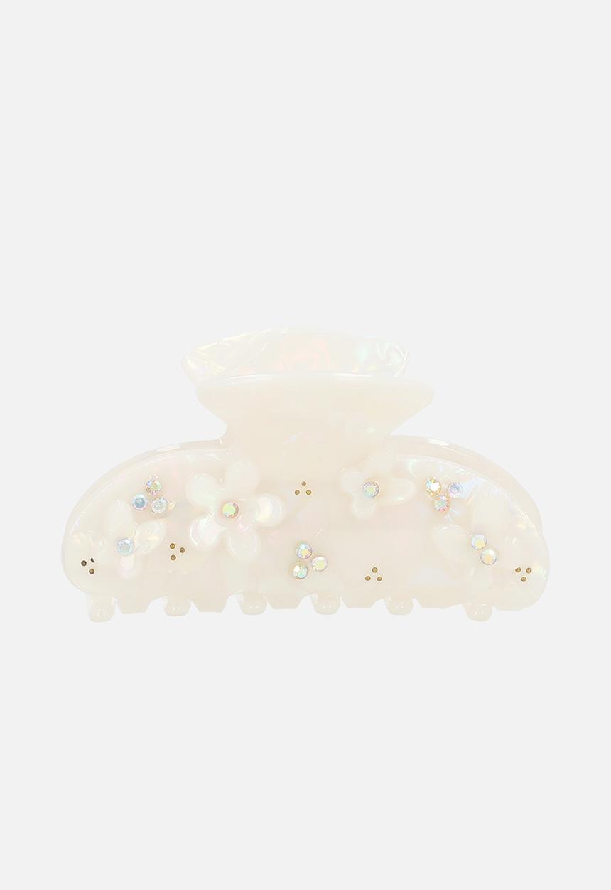 Tessa Design - Poppy hair claw clip with flower embelishment-pearlescent