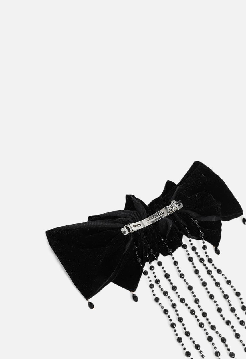 Tessa Design - Alexia velvet bow with beaded embellishments - black