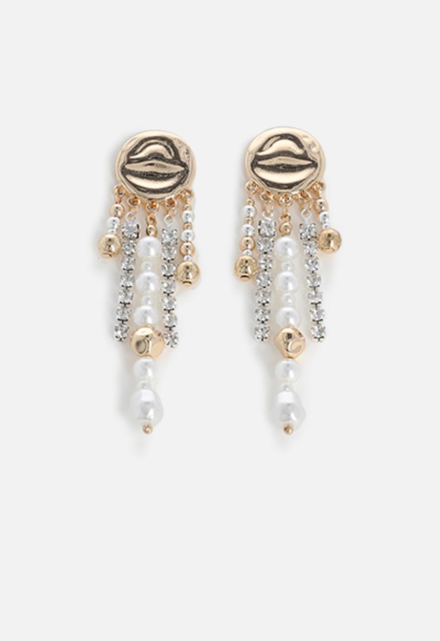 Tessa Design - Pearl chandelier earrings with cascading beads - gold