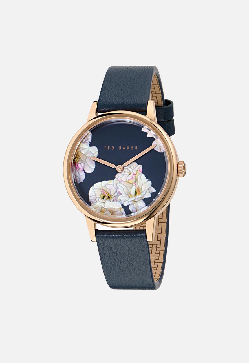 Ted Baker - Yg rsst case blue printed dial blue leather strap- blue