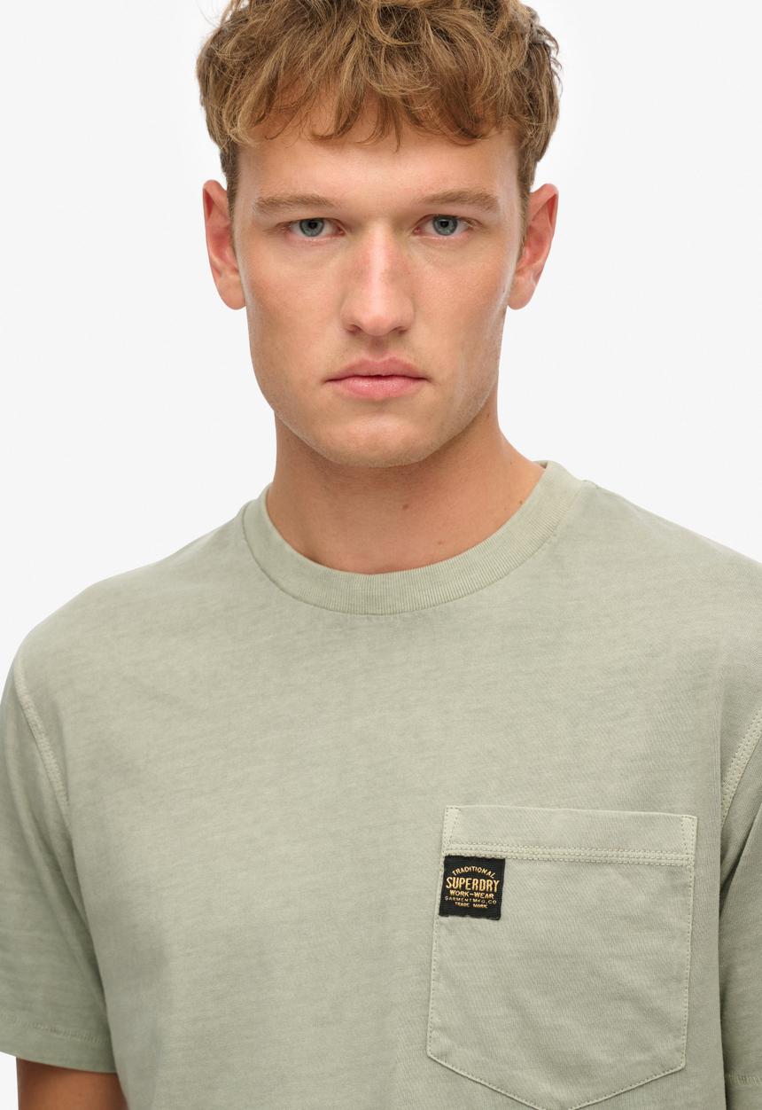 Superdry. - Contrast Stitch Pocket T-Shirt - Washed Sage Green