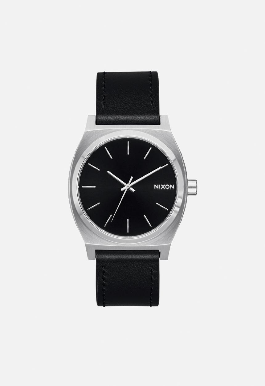 Nixon - Time teller leather  watch - silver & black