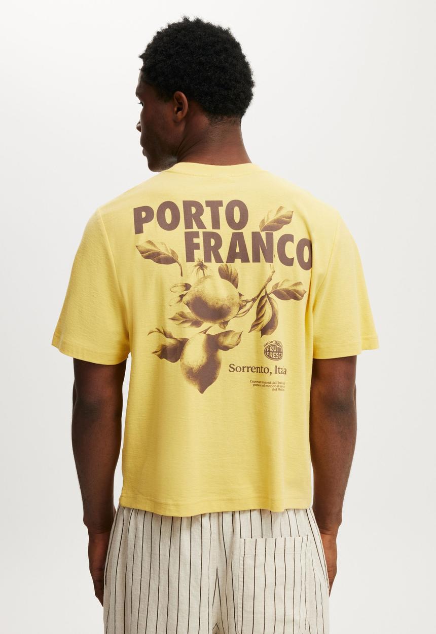 Cotton On - Cropped Fit Graphic T-Shirt - Sunray Yellow/Porto Franco