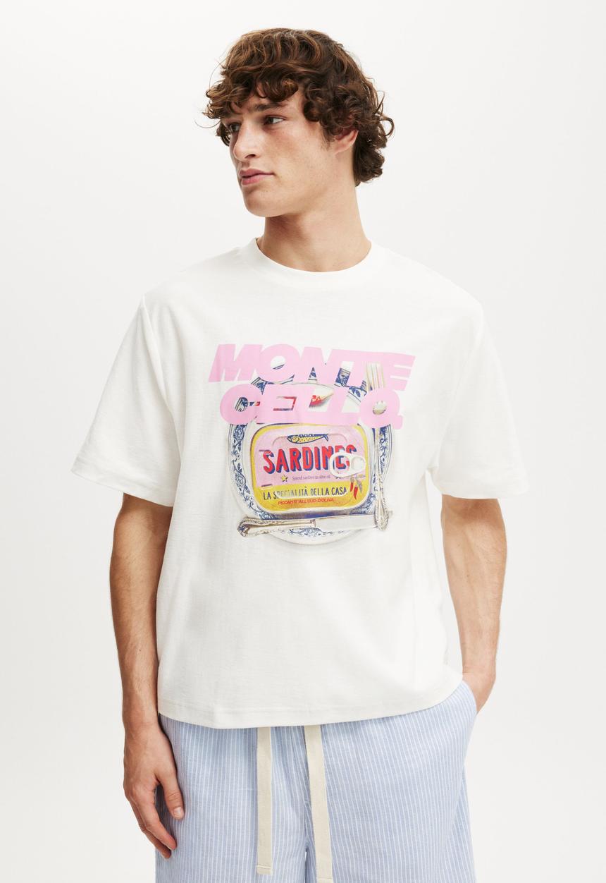 Cotton On - Cropped Fit Graphic T-Shirt - Vintage White/Monte Cello