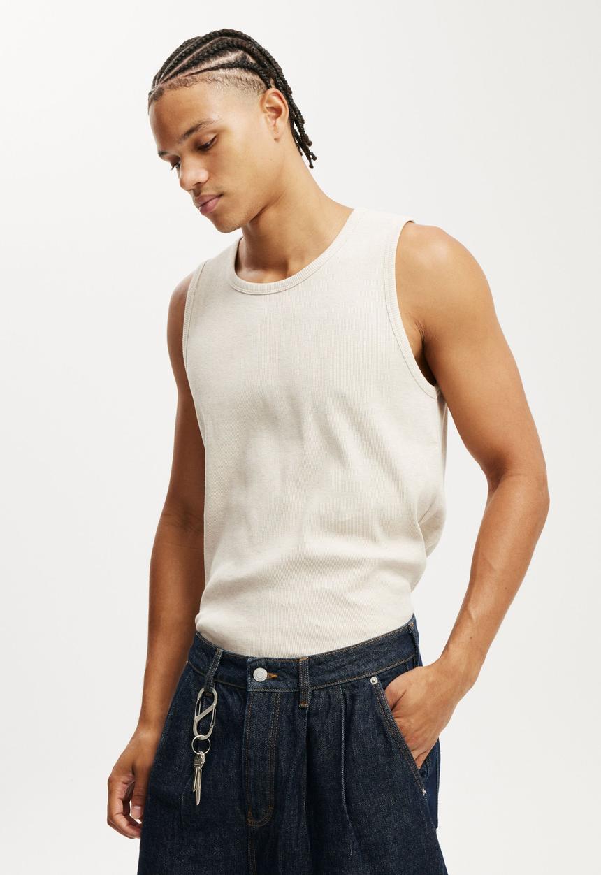 Cotton On - Rib Tank - Oatmeal Marle