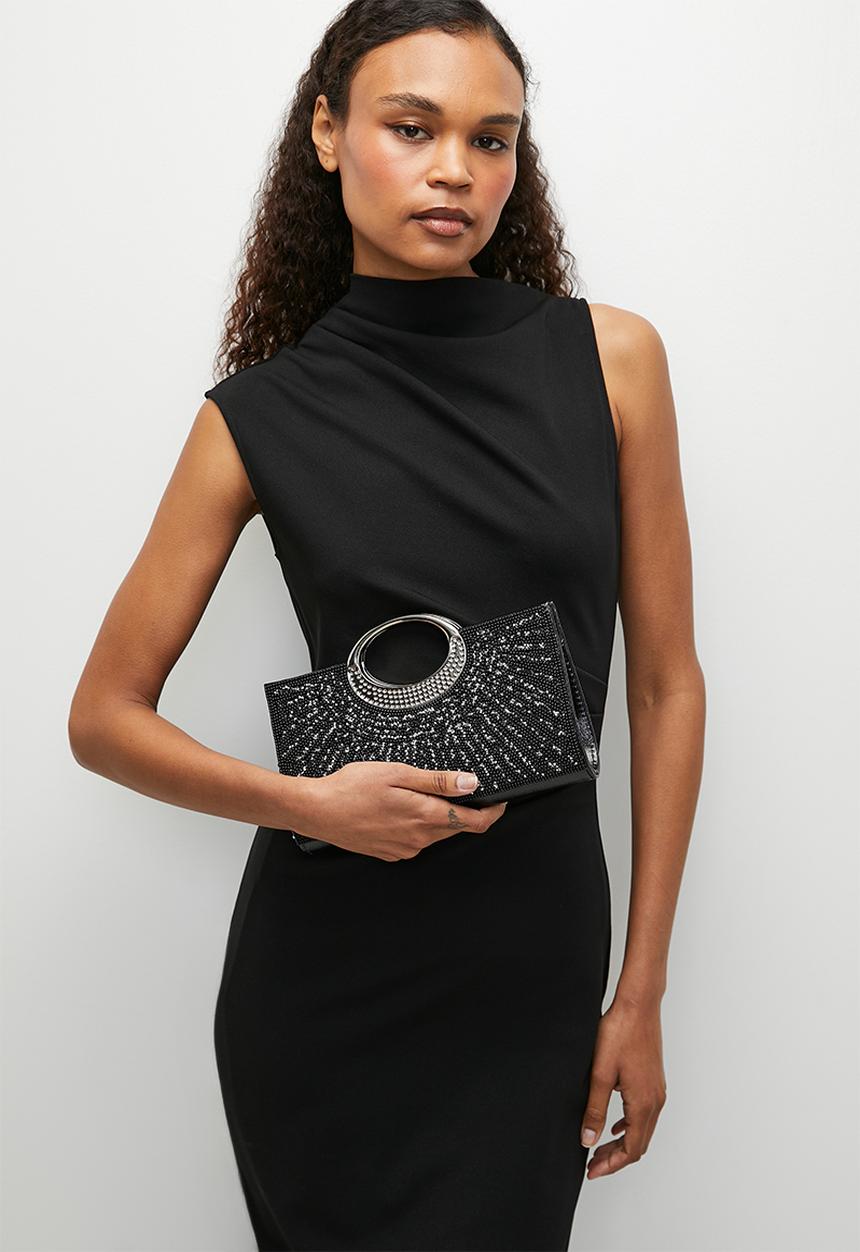 Tessa Design - Bridgette evening clutch bag with cross body chain-black