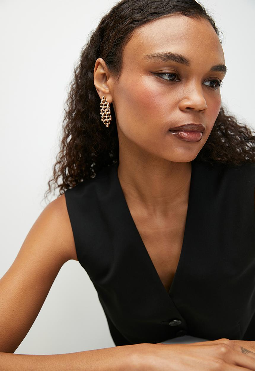 Tessa Design - Topaz hexagonal shaped interlinked bead earrings - gold