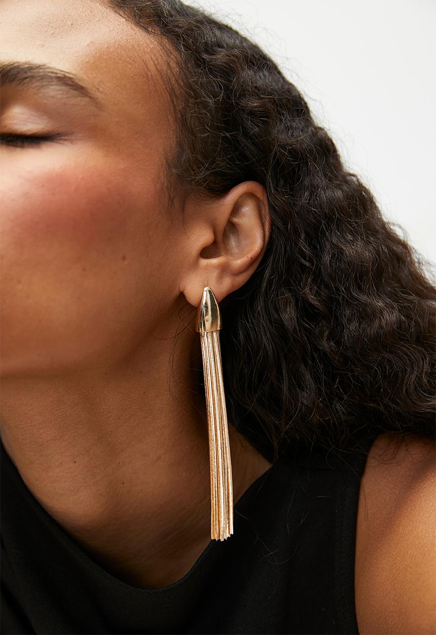Tessa Design - Octavia statement earrings with chain tassel - gold