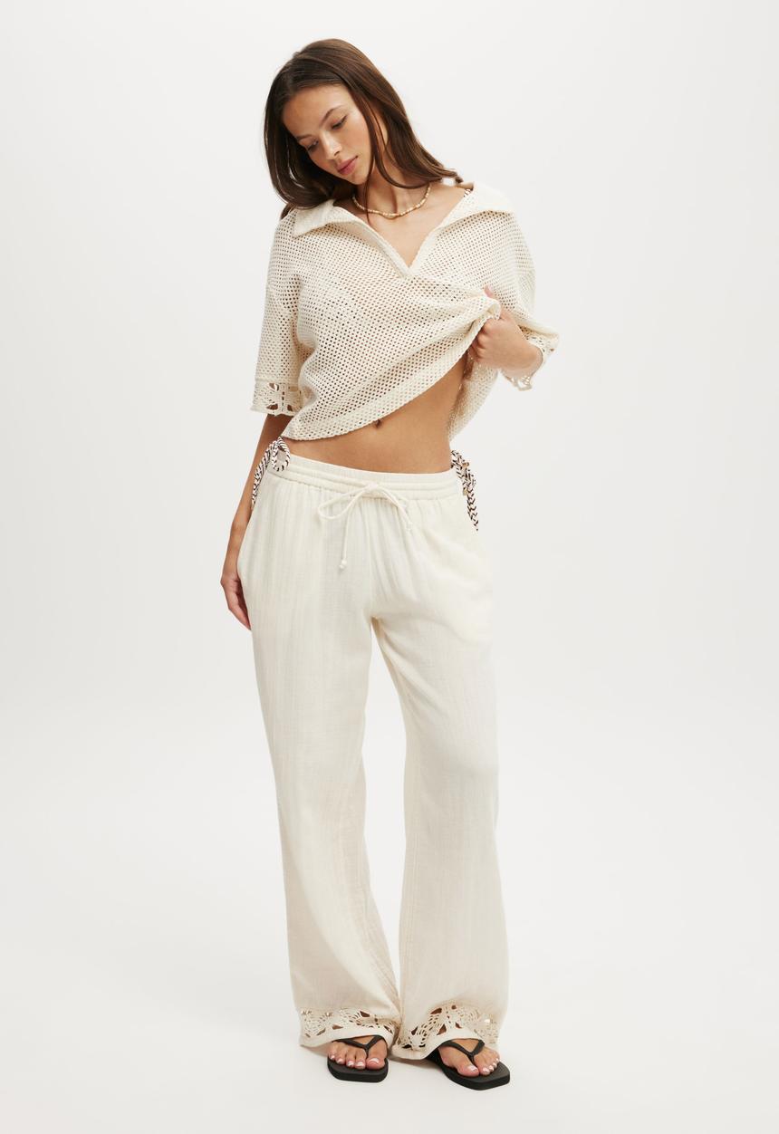 Cotton On - Woven Wide Leg Beach Pant - Neutral