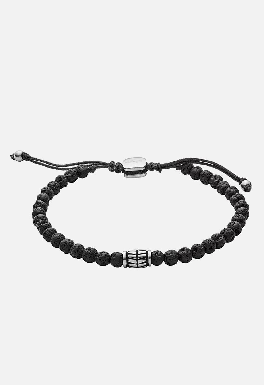 Fossil - Lava stone beaded bracelet- silver & black
