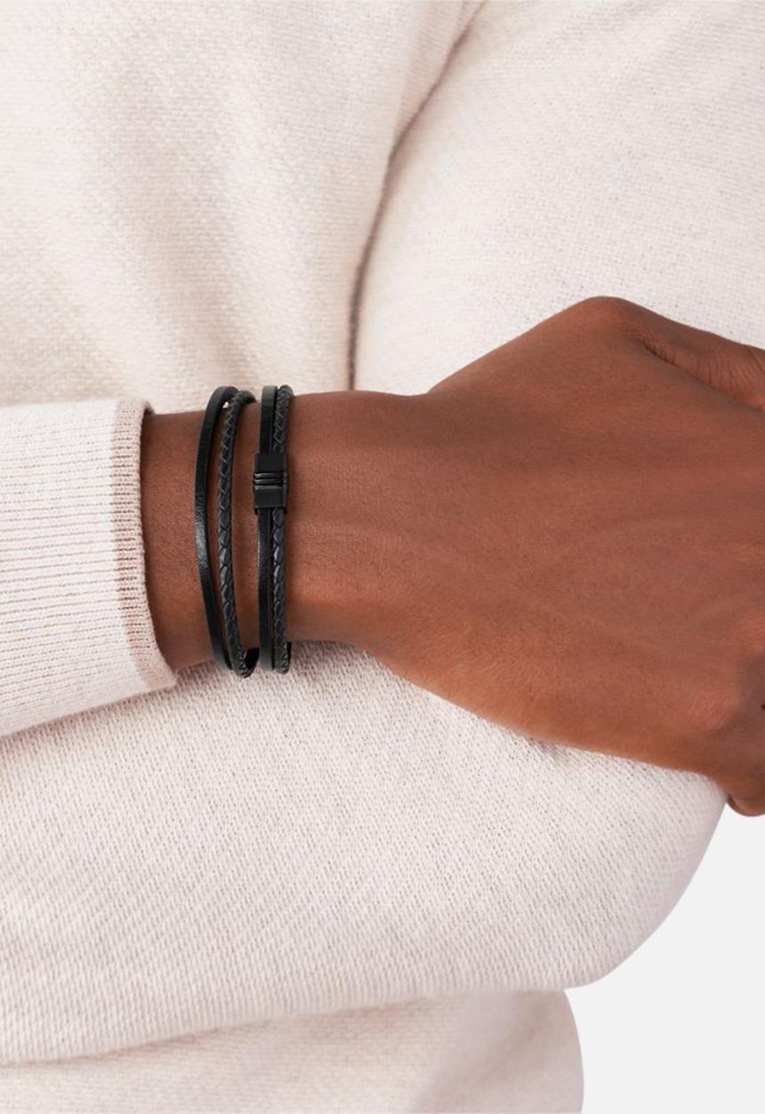 Fossil - Multi  strand leather bracelet  f03098001- black