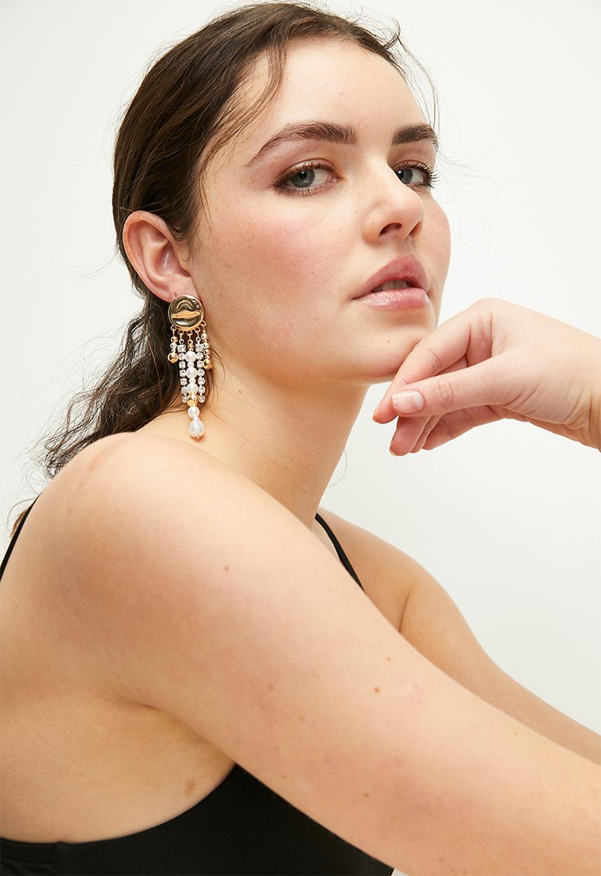 Tessa Design - Pearl chandelier earrings with cascading beads - gold